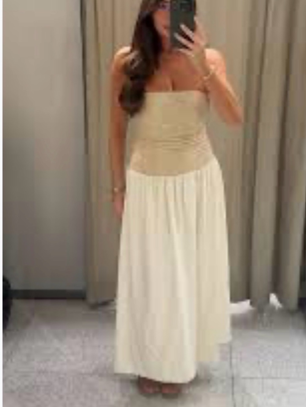 Zara Strapless Two-Tone Maxi Dress in Beige and Cream
